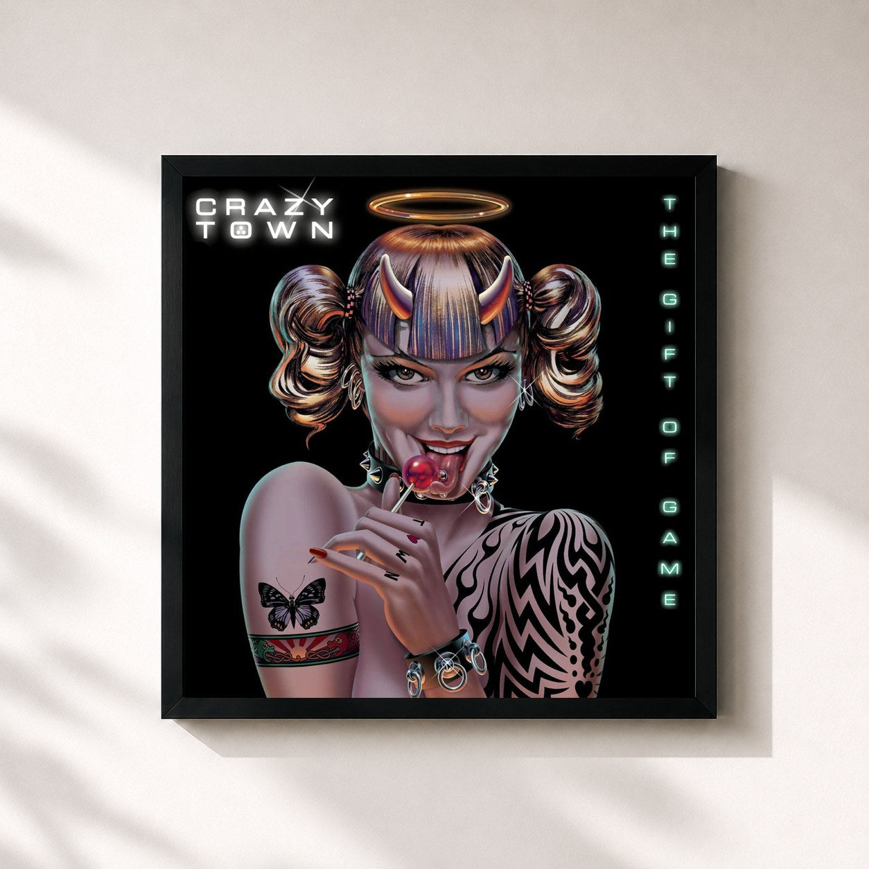 #noir Tableau carré de l'album The Gift Of Game de Crazy Town, cadre noir 32x32 cm