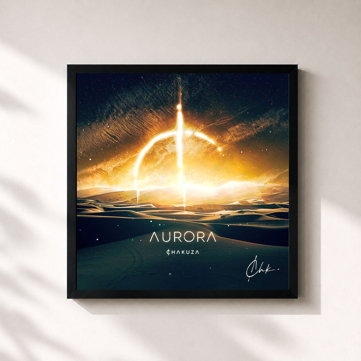 #noir Tableau carré de l'album Aurora de Chakuza, cadre noir 32x32 cm