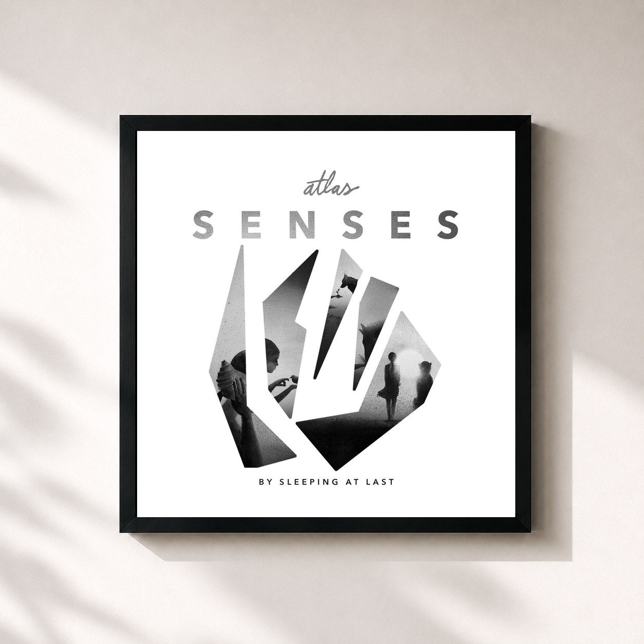 #noir Tableau carré de l'album Atlas: Senses de Sleeping At Last, cadre noir 32x32 cm