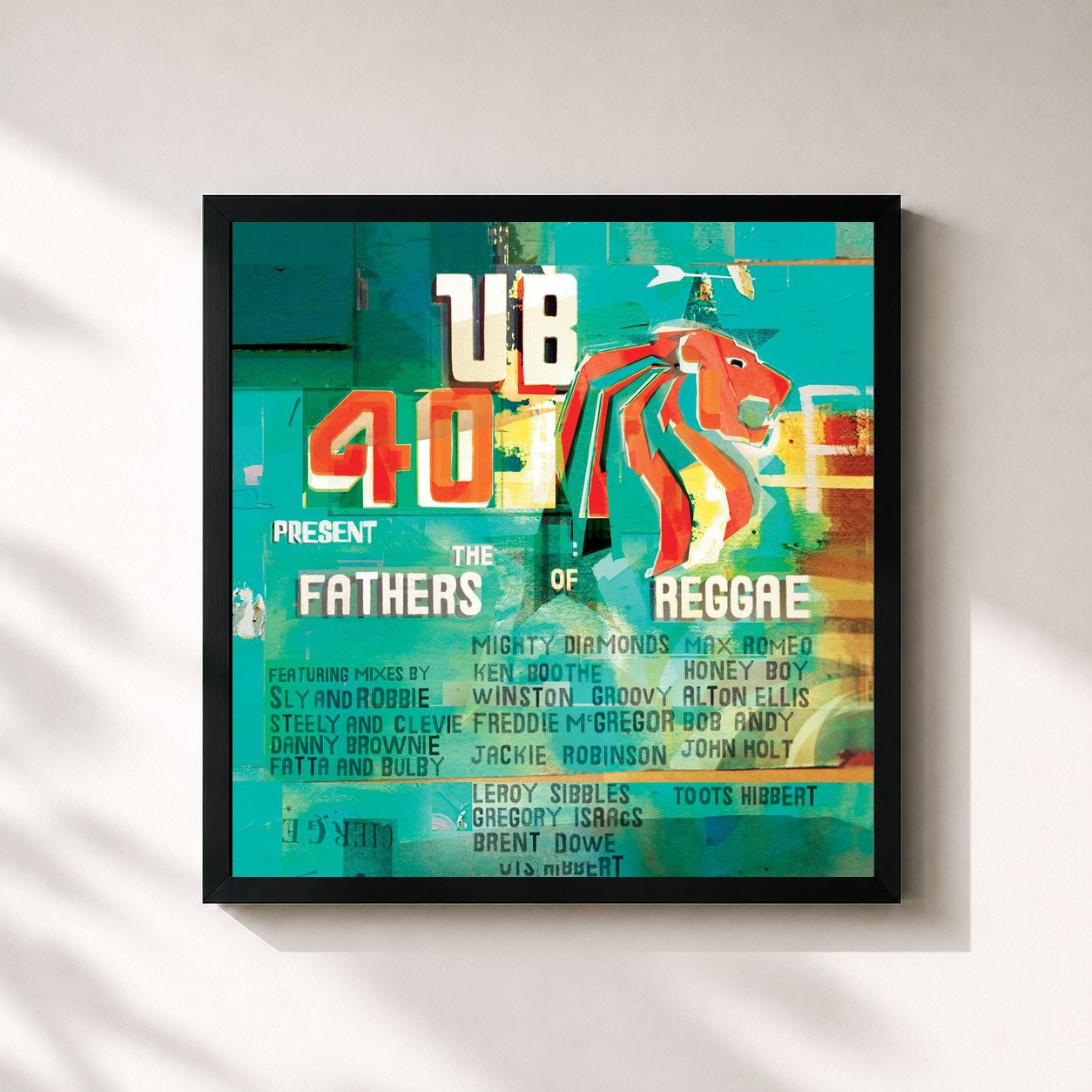 #noir Tableau carré de l'album UB40 Present The Fathers Of Reggae de UB40, cadre noir 32x32 cm