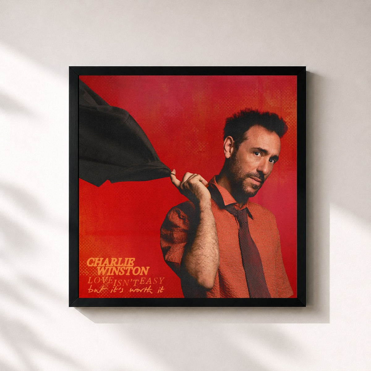#noir Tableau carré de l'album Love Isn't Easy... But It's Worth It de Charlie Winston, cadre noir 32x32 cm