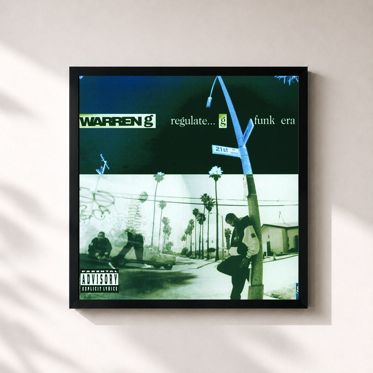 #noir Tableau carré de l'album Regulate...G Funk Era de Warren G, cadre noir 32x32 cm