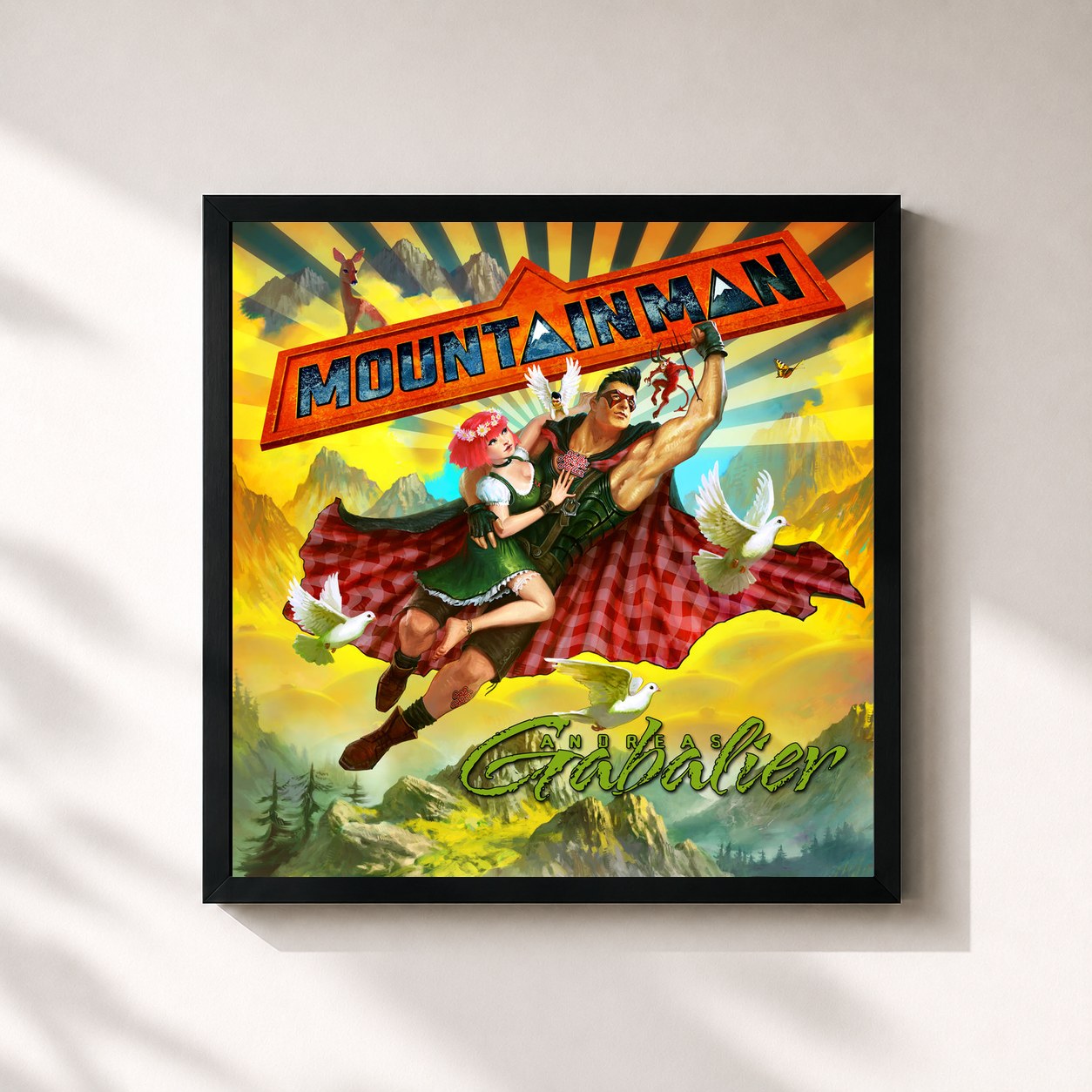 #noir Tableau carré de l'album Mountain Man de Andreas Gabalier, cadre noir 32x32 cm