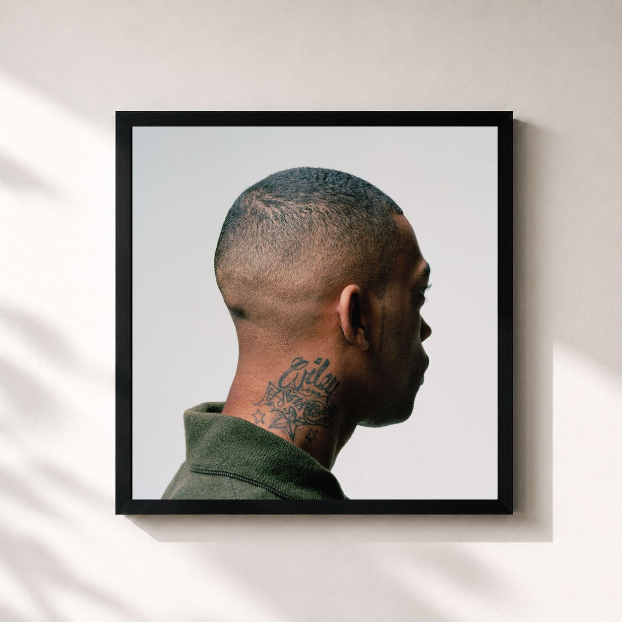 #noir Tableau carré de l'album 100% Publishing de Wiley, cadre noir 32x32 cm