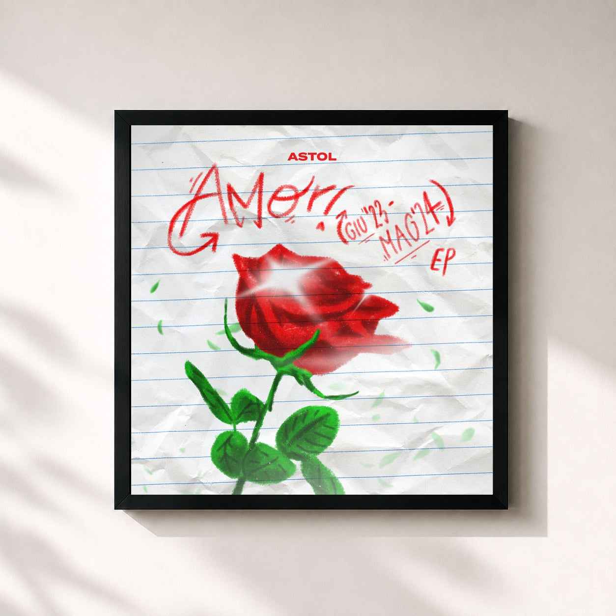 #noir Tableau carré de l'album AMORI (giu ‘23 - mag ‘24) de Astol, cadre noir 32x32 cm