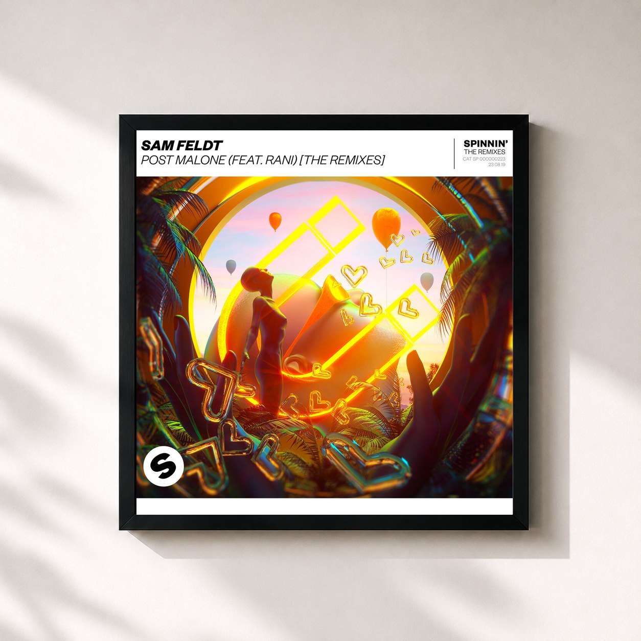 #noir Tableau carré de l'album Post Malone (feat. RANI) (The Remixes) de Sam Feldt, cadre noir 32x32 cm