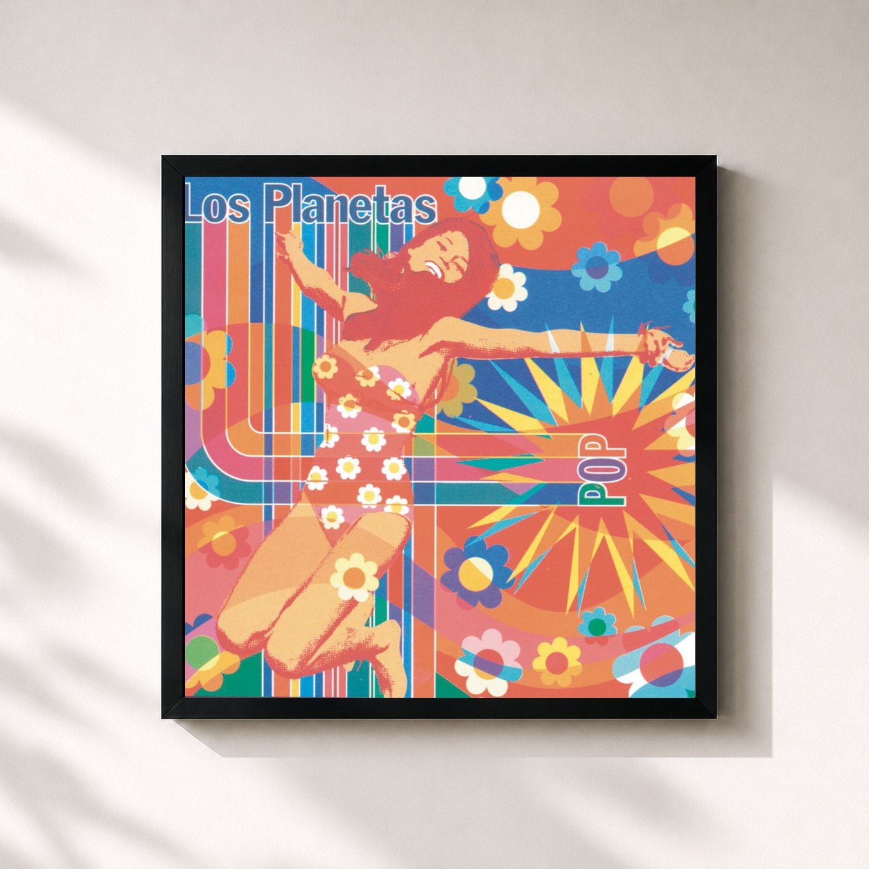 #noir Tableau carré de l'album Pop de Los Planetas, cadre noir 32x32 cm