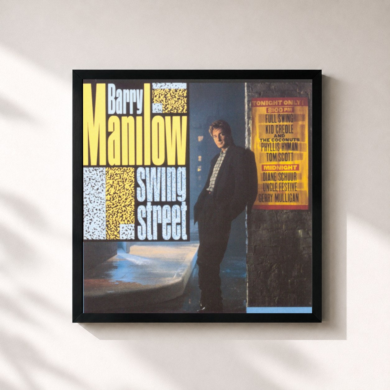 #noir Tableau carré de l'album Swing Street de Barry Manilow, cadre noir 32x32 cm