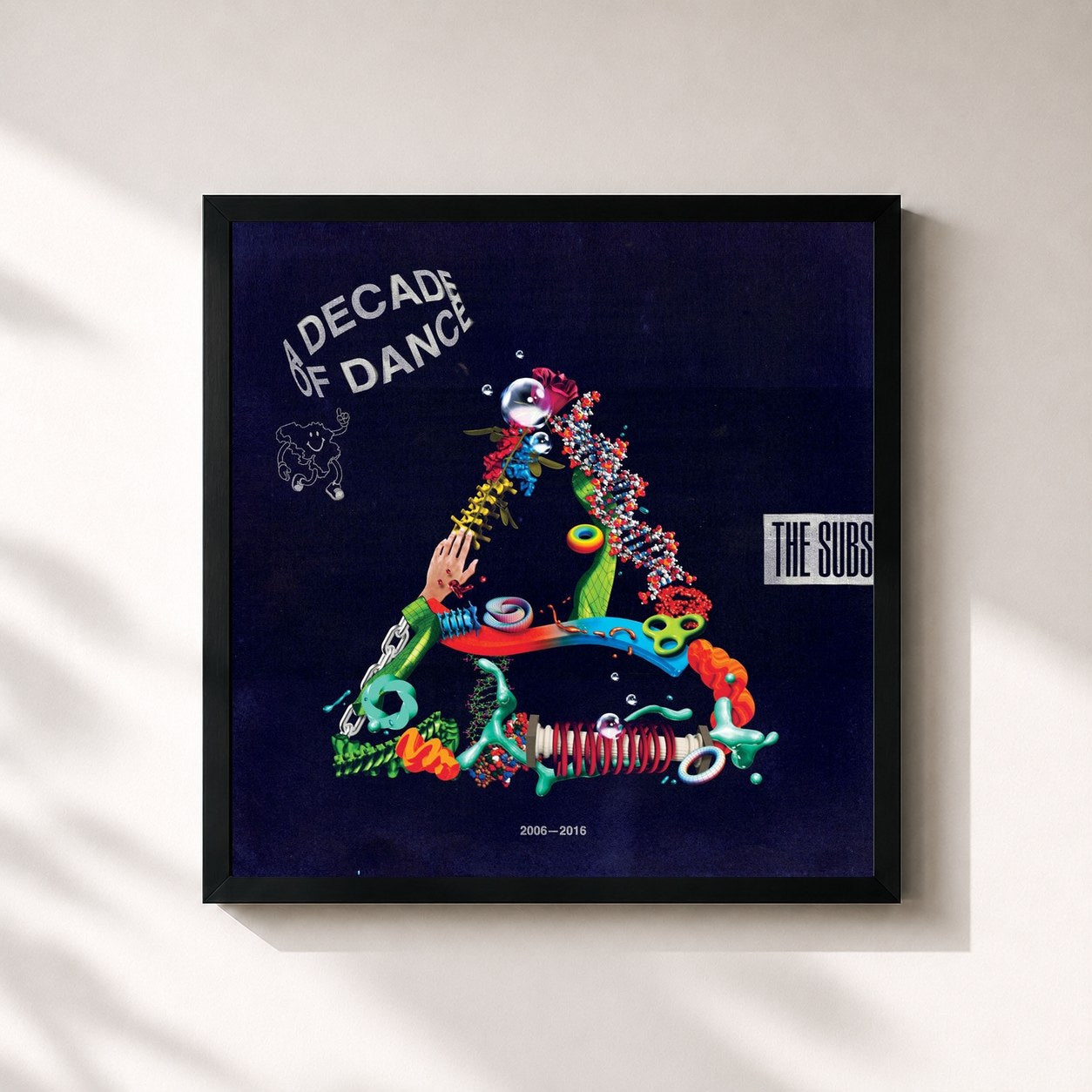 #noir Tableau carré de l'album A Decade Of Dance de The Subs, cadre noir 32x32 cm