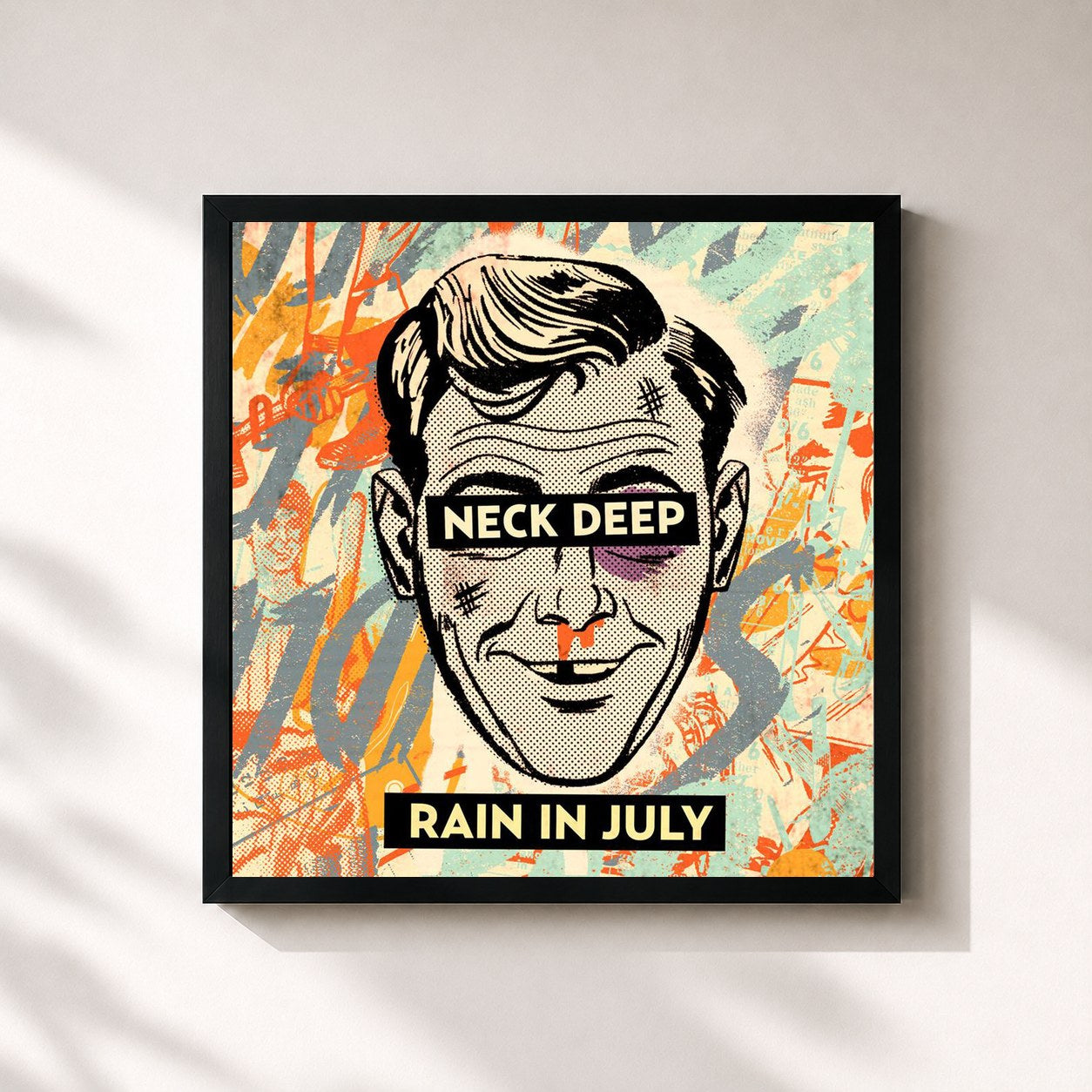 #noir Tableau carré de l'album Rain In July de Neck Deep, cadre noir 32x32 cm