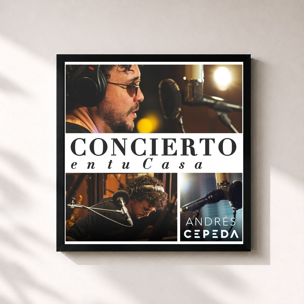 #noir Tableau carré de l'album Andrés Cepeda: Concierto en Tu Casa de Andrés Cepeda, cadre noir 32x32 cm