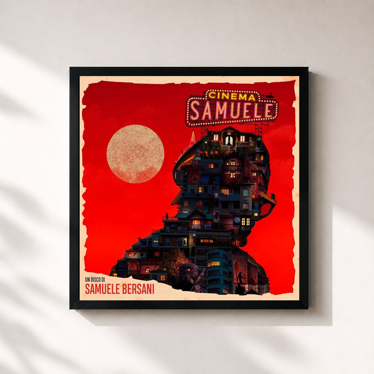 #noir Tableau carré de l'album Cinema Samuele de Samuele Bersani, cadre noir 32x32 cm
