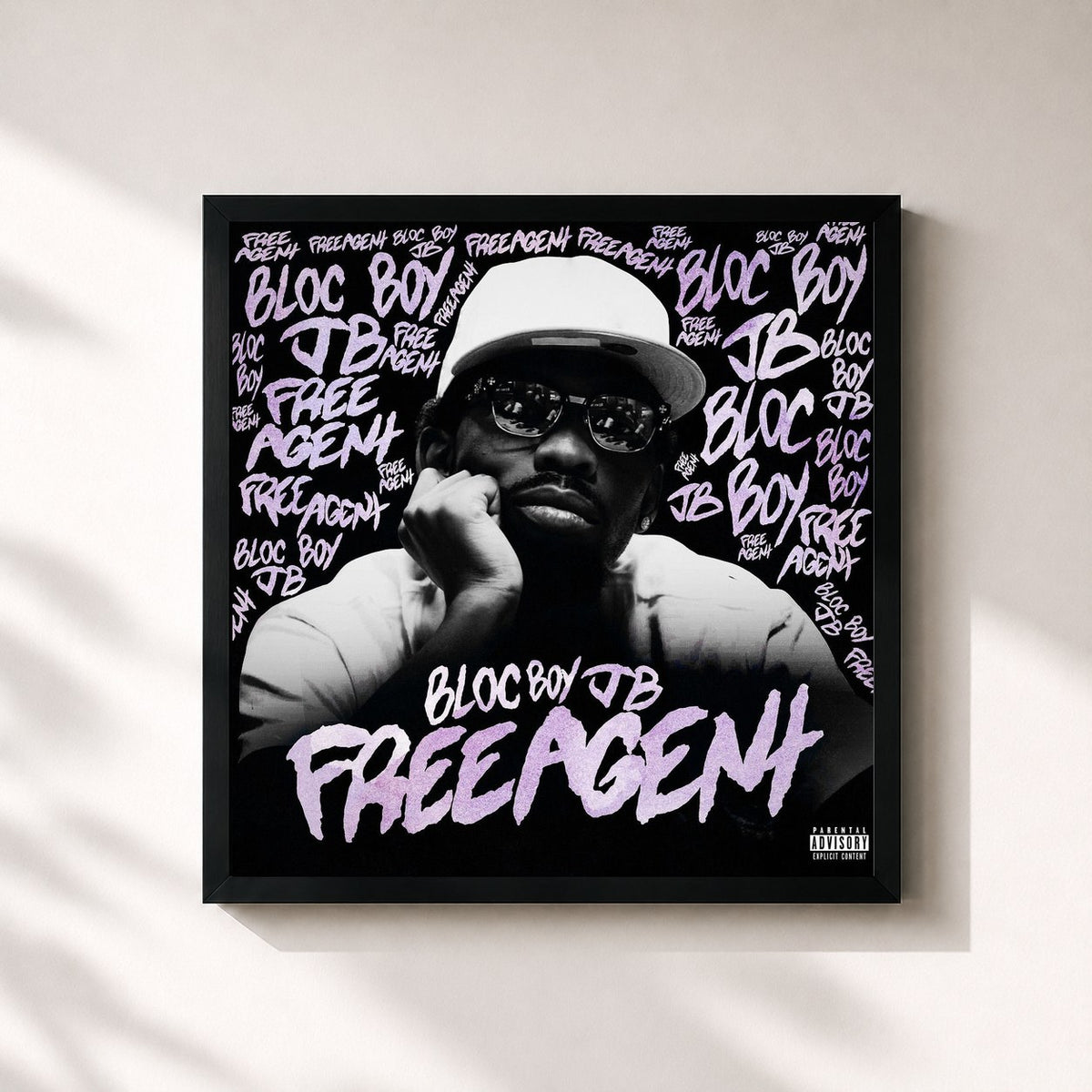 #noir Tableau carré de l'album Free Agent de BlocBoy JB, cadre noir 32x32 cm