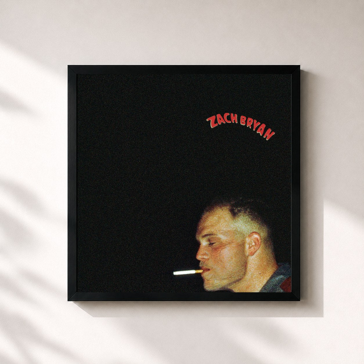 #noir Tableau carré de l'album Zach Bryan de Zach Bryan, cadre noir 32x32 cm