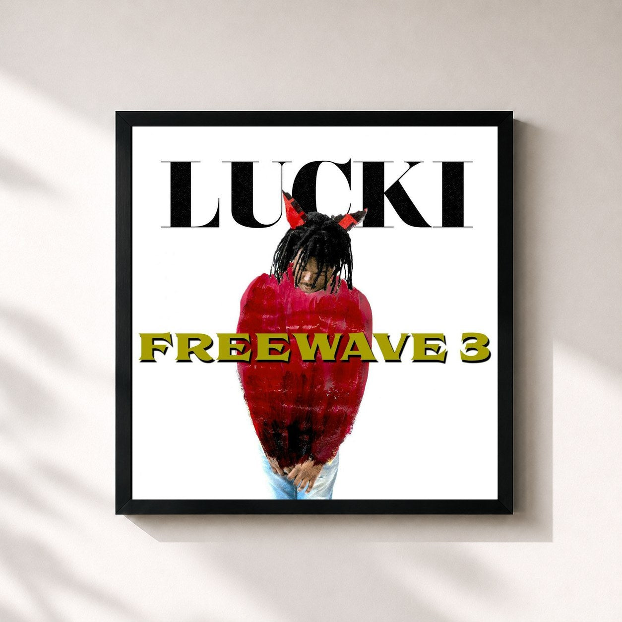 #noir Tableau carré de l'album Freewave 3 de Lucki, cadre noir 32x32 cm