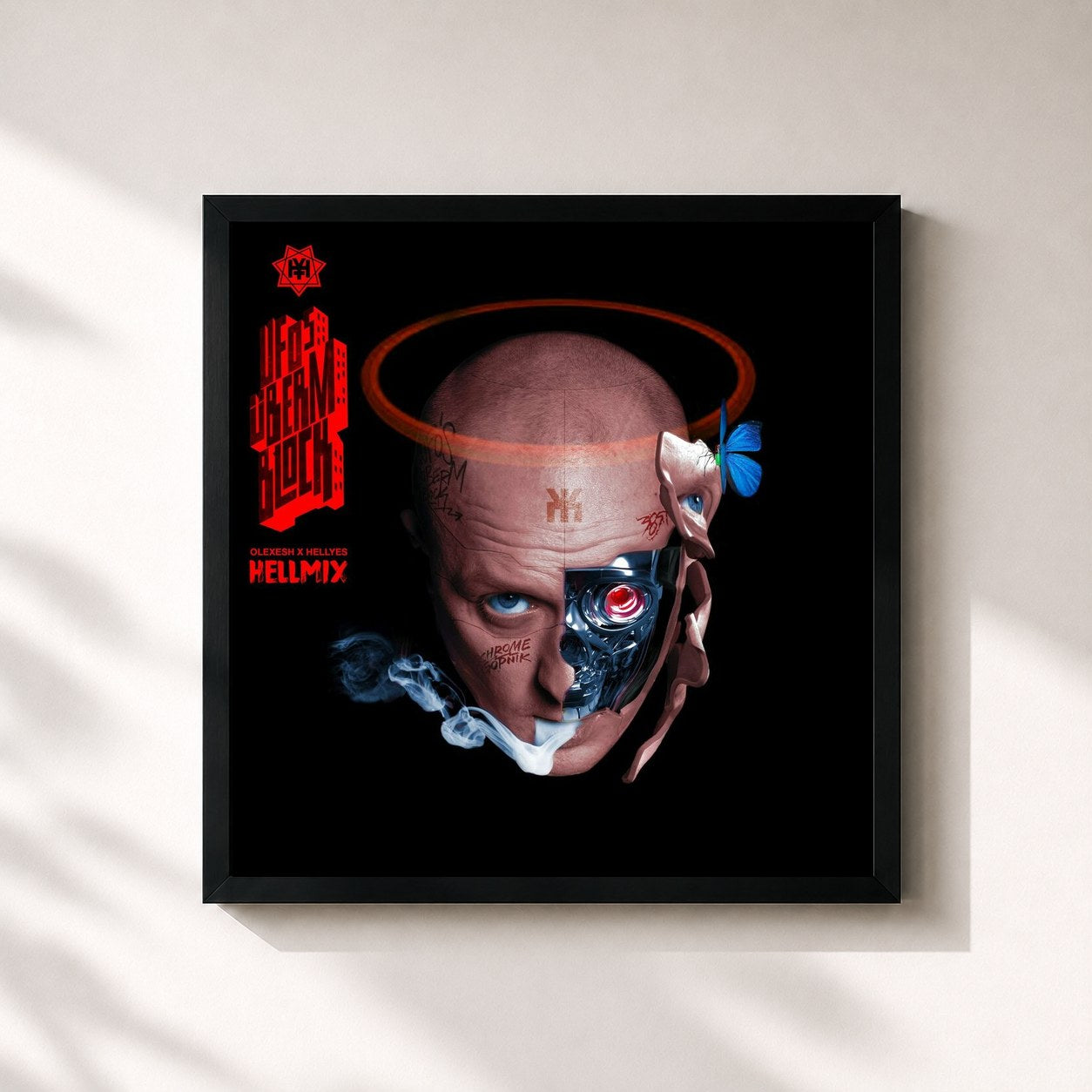 #noir Tableau carré de l'album UFOS ÜBERM BLOCK (HELLMIX) de Olexesh, cadre noir 32x32 cm