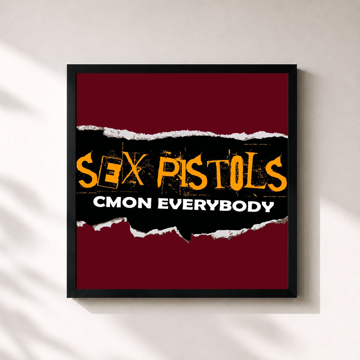 #noir Tableau carré de l'album C'mon Everybody de Sex Pistols, cadre noir 32x32 cm