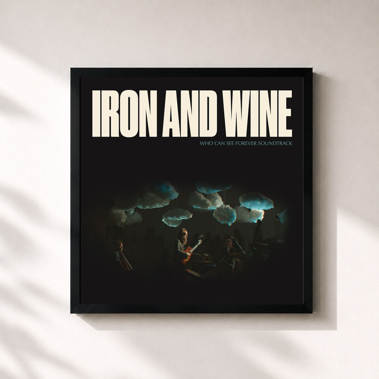 #noir Tableau carré de l'album Who Can See Forever Soundtrack de Iron & Wine, cadre noir 32x32 cm