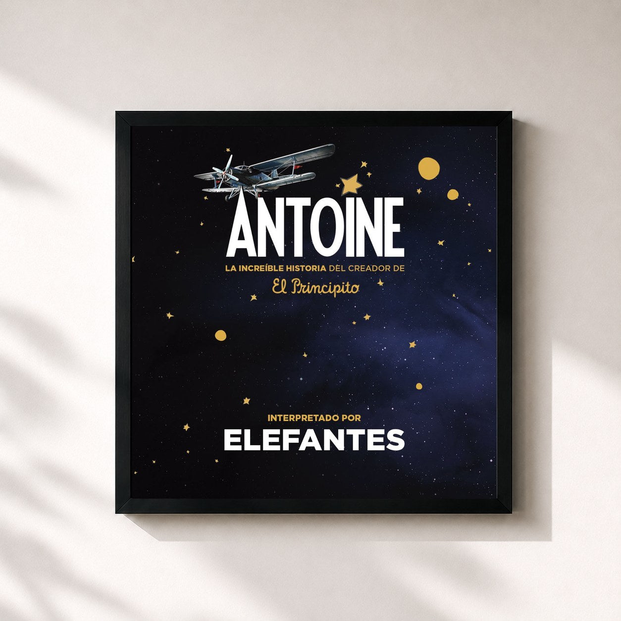#noir Tableau carré de l'album Antoine de Elefantes, cadre noir 32x32 cm