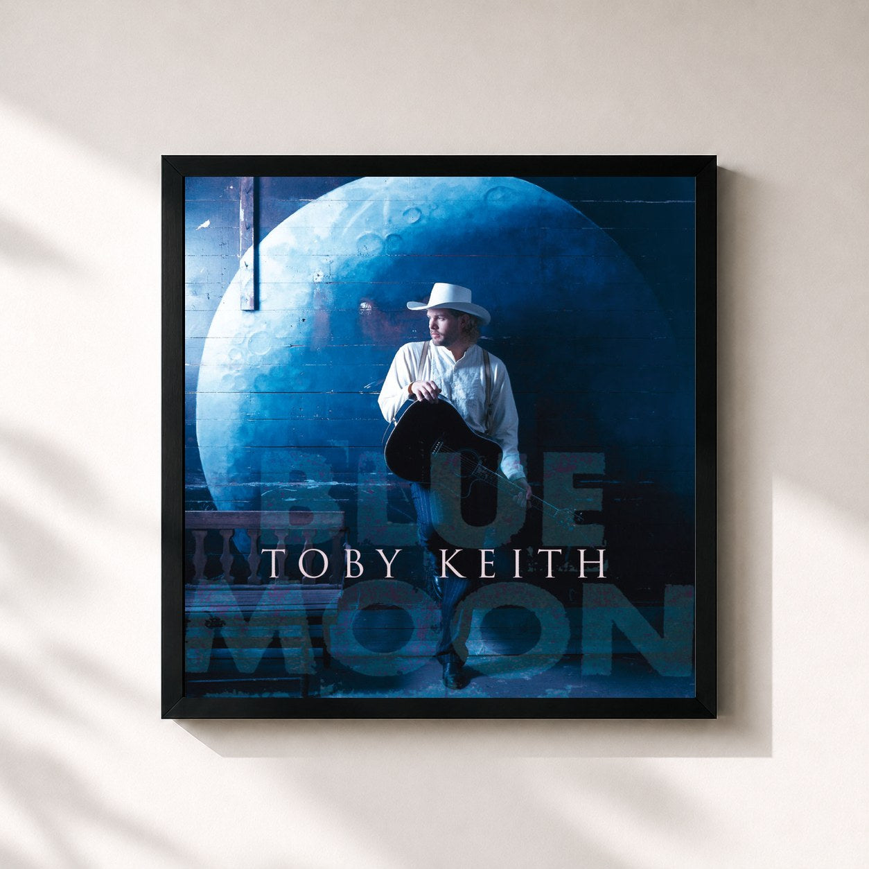#noir Tableau carré de l'album Blue Moon de Toby Keith, cadre noir 32x32 cm