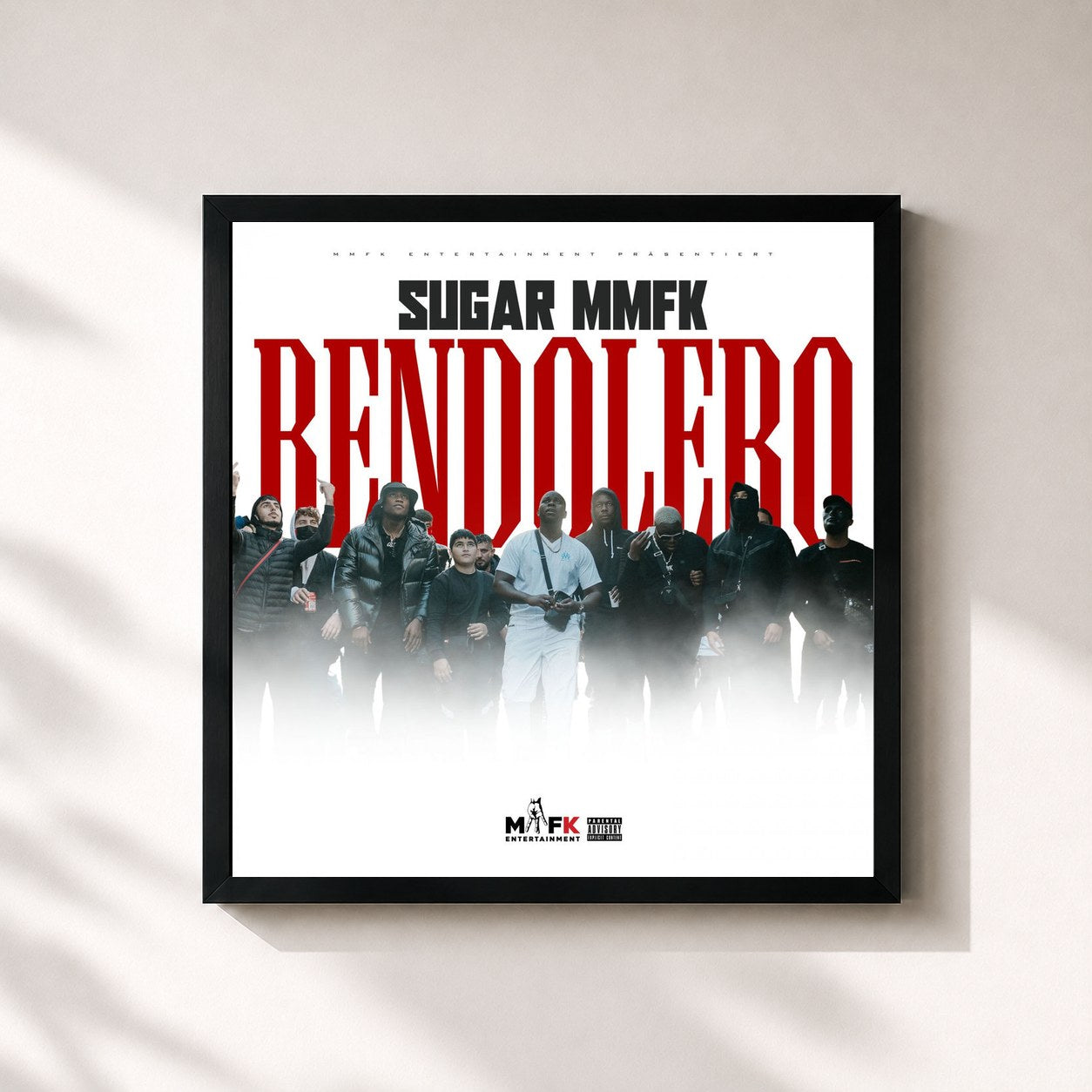 #noir Tableau carré de l'album Bendolero de Sugar MMFK, cadre noir 32x32 cm