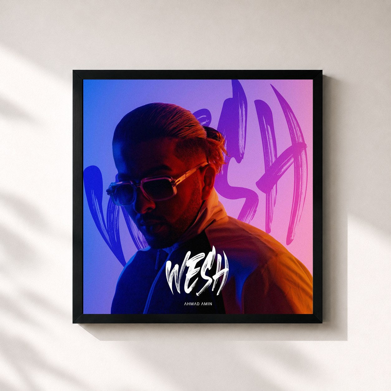 #noir Tableau carré de l'album WESH de Ahmad Amin, cadre noir 32x32 cm