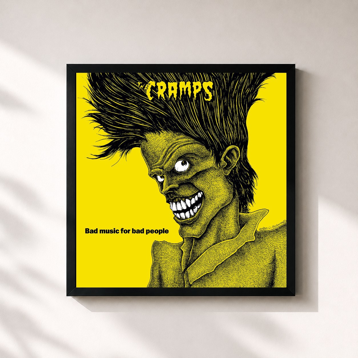 #noir Tableau carré de l'album Bad Music For Bad People de The Cramps, cadre noir 32x32 cm