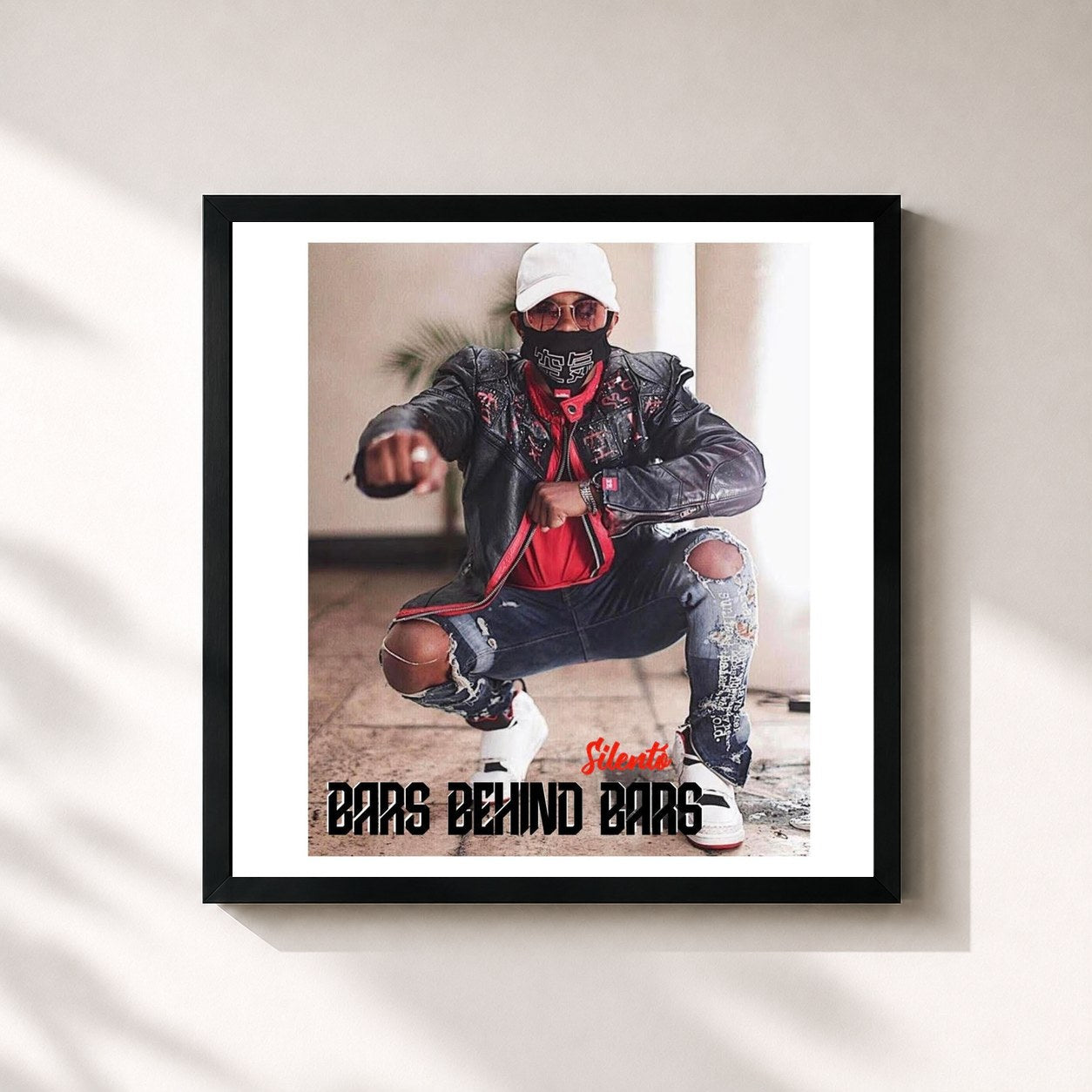 #noir Tableau carré de l'album Bars Behind Bars de Silento, cadre noir 32x32 cm