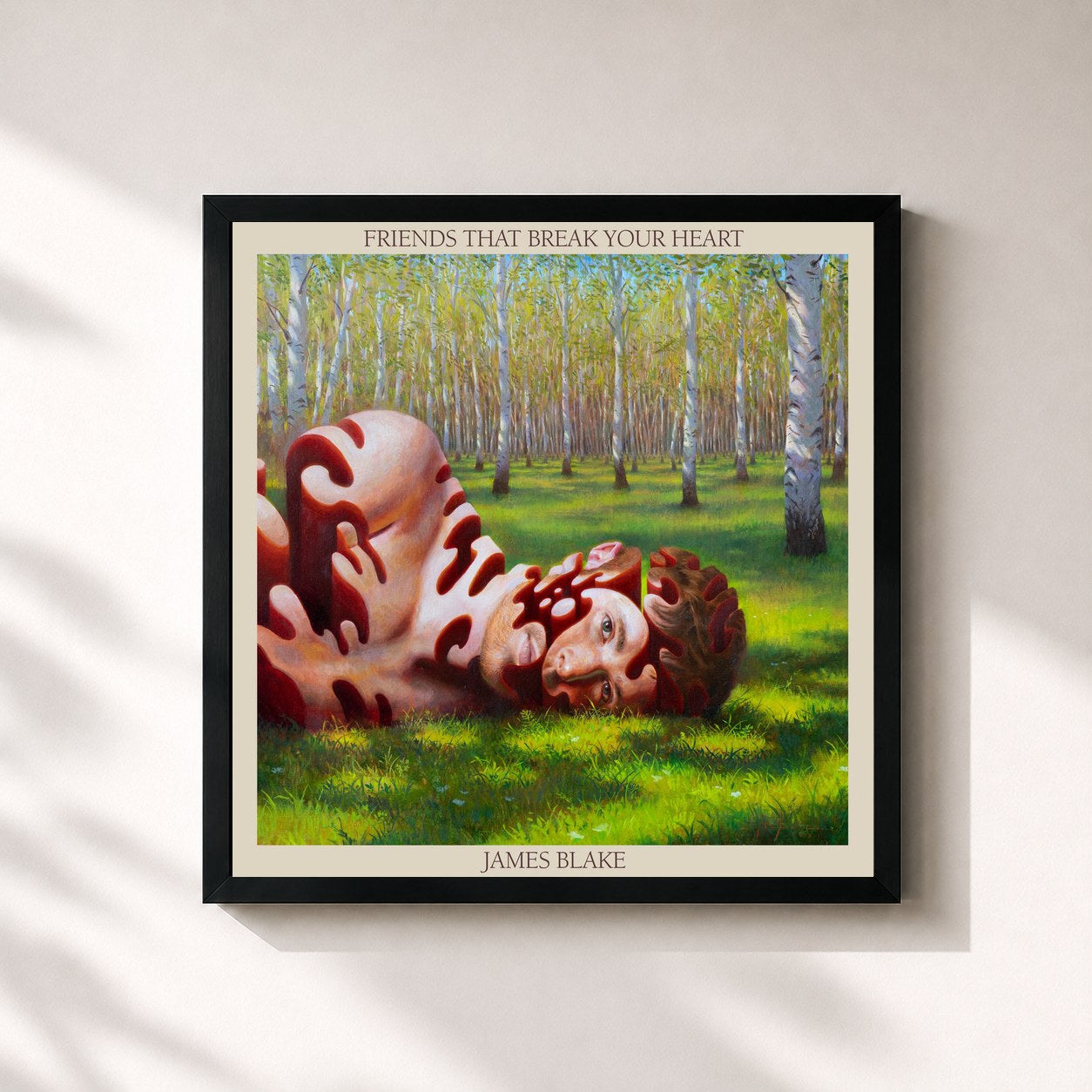 #noir Tableau carré de l'album Friends That Break Your Heart de James Blake, cadre noir 32x32 cm