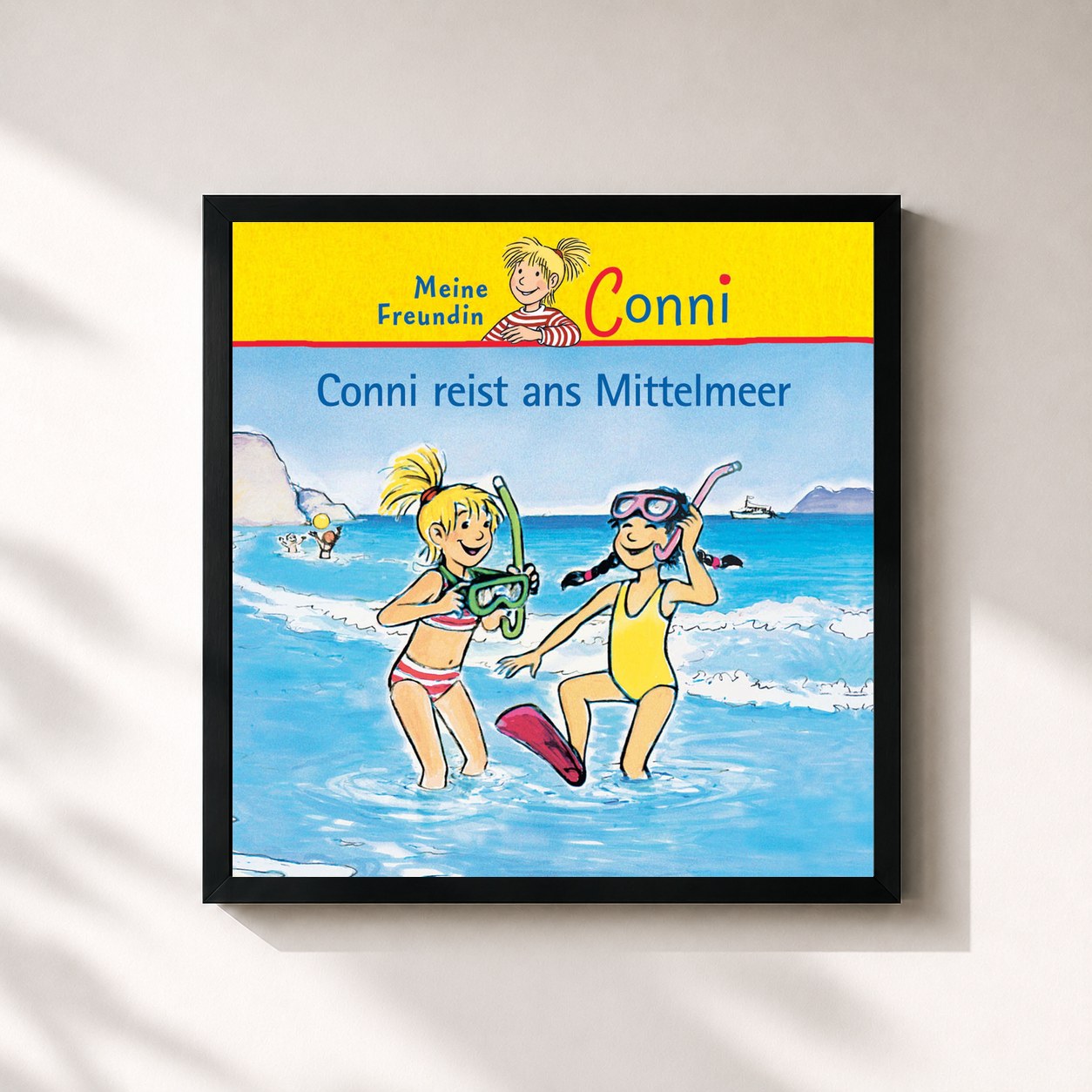#noir Tableau carré de l'album Conni reist ans Mittelmeer de Conni, cadre noir 32x32 cm