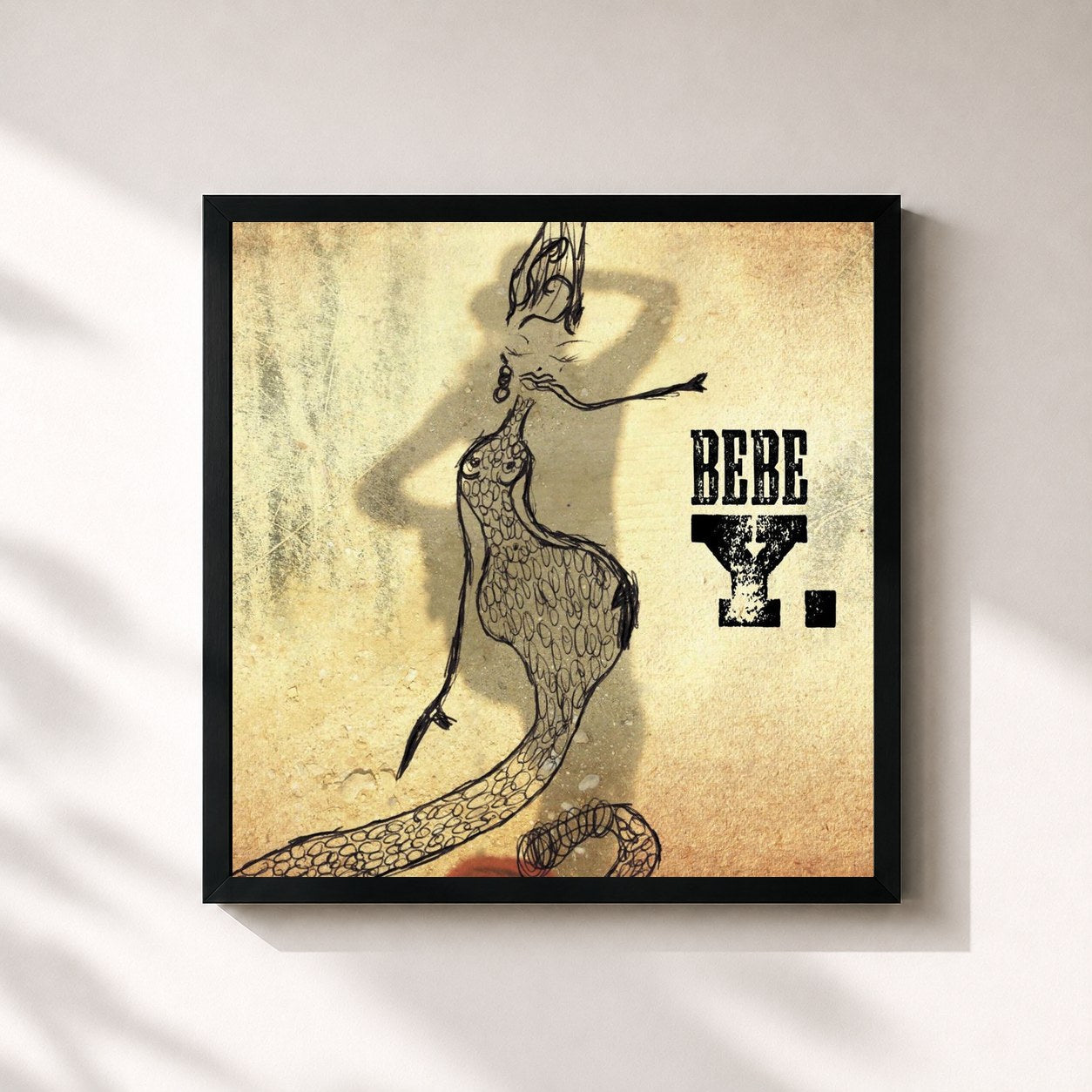 #noir Tableau carré de l'album Y. de Bebe, cadre noir 32x32 cm