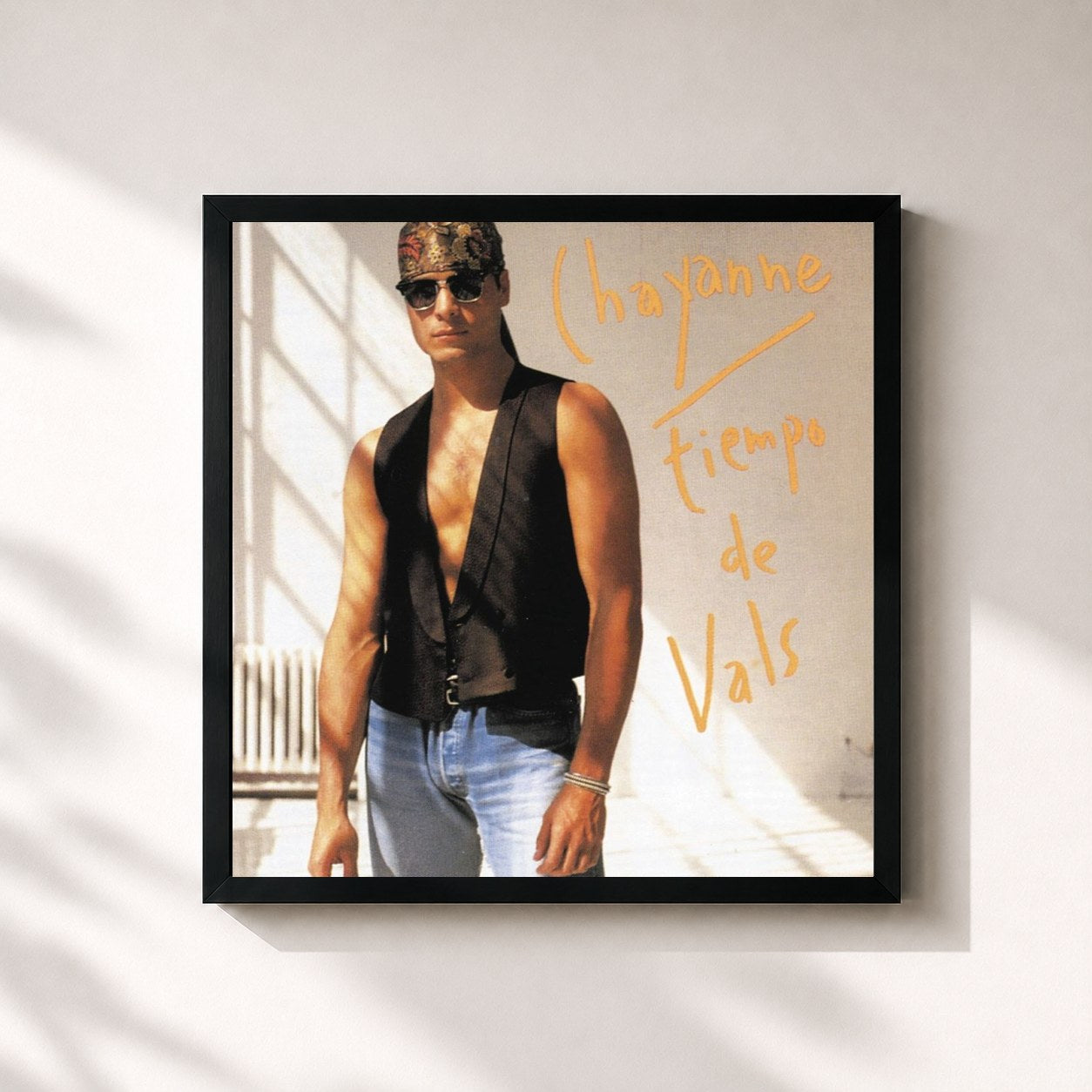 #noir Tableau carré de l'album Tiempo De Vals de Chayanne, cadre noir 32x32 cm