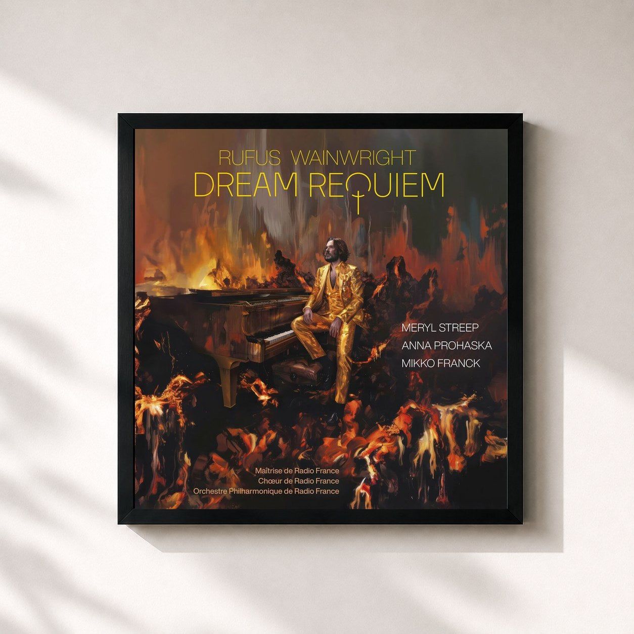 #noir Tableau carré de l'album Wainwright: Dream Requiem de Rufus Wainwright, cadre noir 32x32 cm