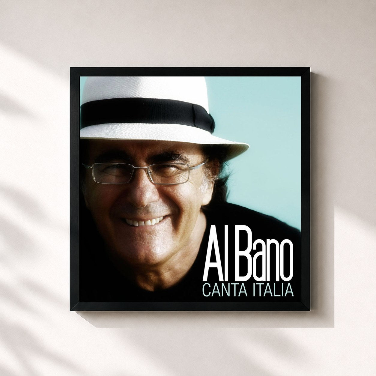 #noir Tableau carré de l'album Canta Italia de Al Bano, cadre noir 32x32 cm
