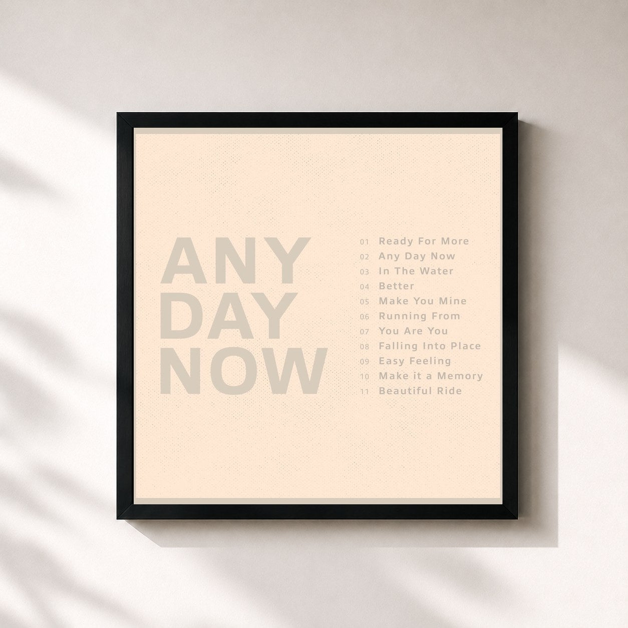 #noir Tableau carré de l'album Any Day Now de Krezip, cadre noir 32x32 cm