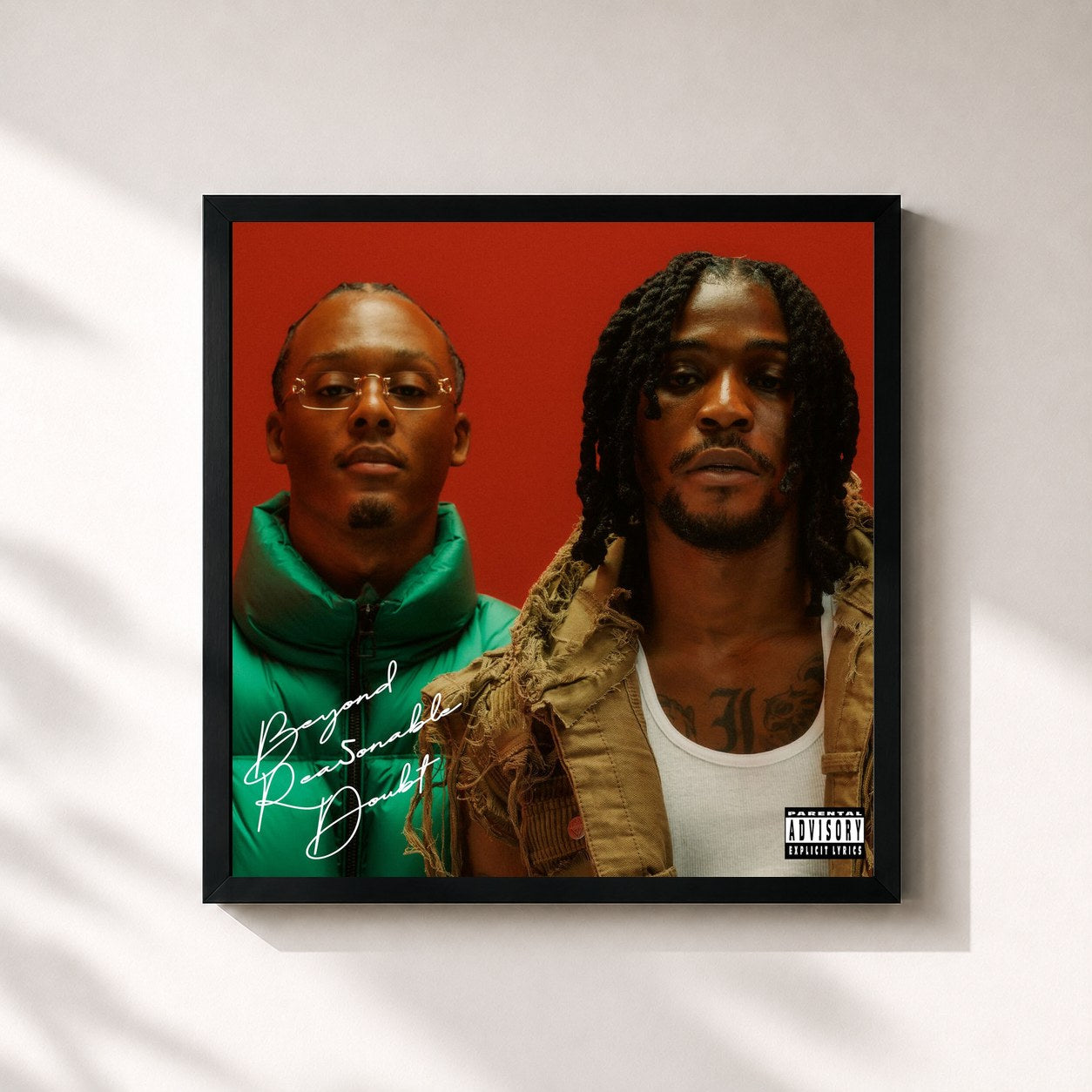 #noir Tableau carré de l'album Beyond Rea5onable Doubt de Young T & Bugsey, cadre noir 32x32 cm