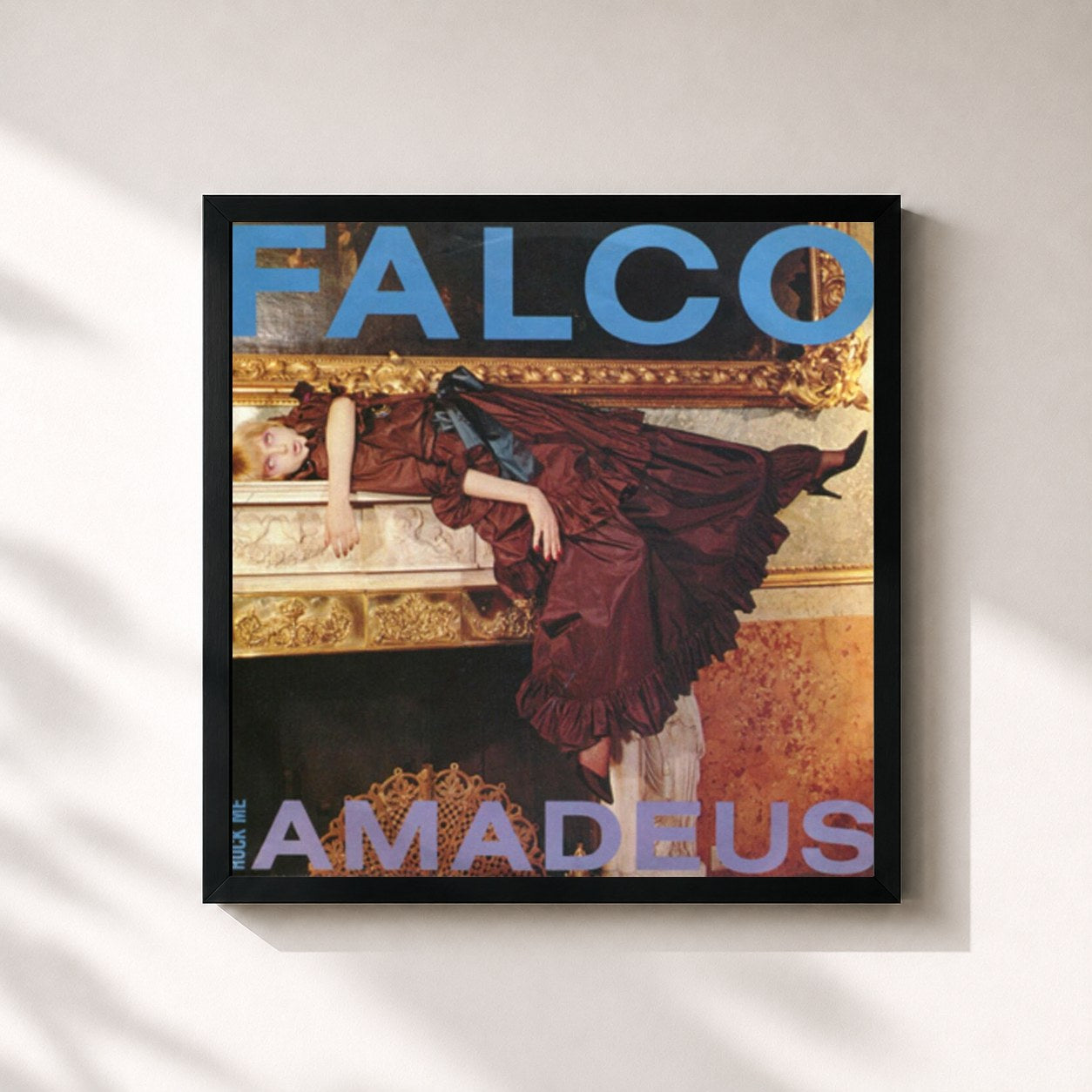 #noir Tableau carré de l'album Rock Me Amadeus EP de Falco, cadre noir 32x32 cm