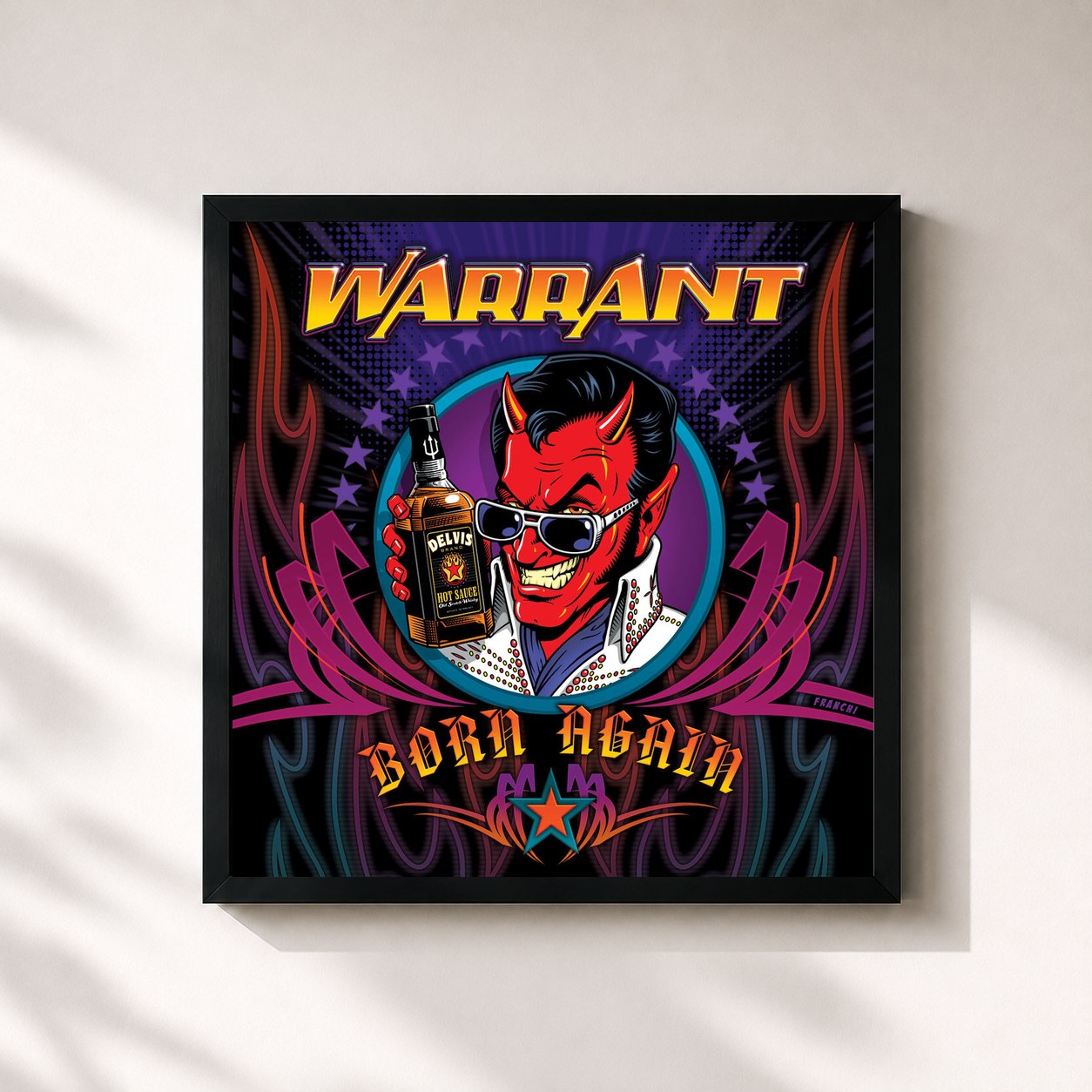 #noir Tableau carré de l'album Born Again de Warrant, cadre noir 32x32 cm