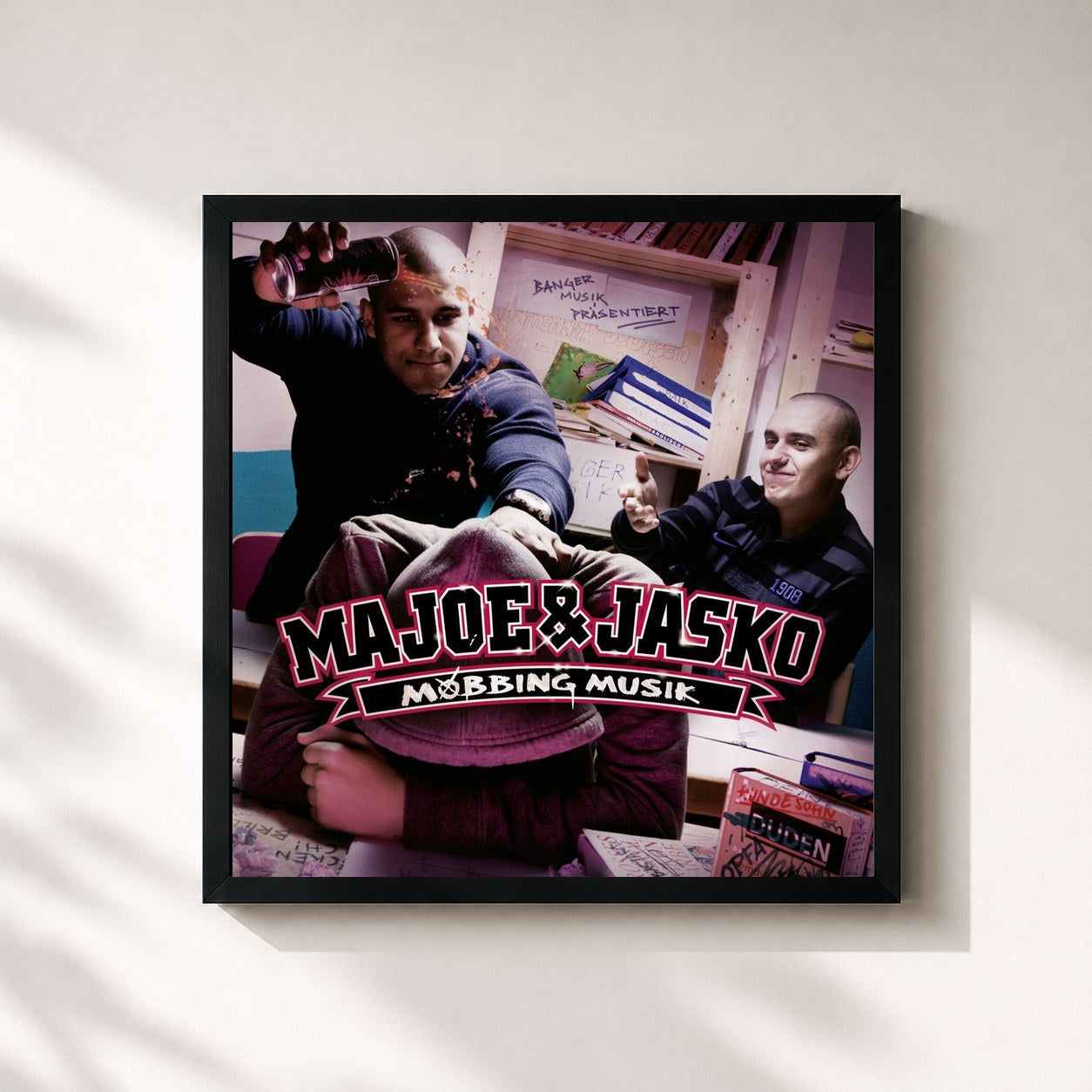 #noir Tableau carré de l'album Mobbing Musik de Majoe, cadre noir 32x32 cm