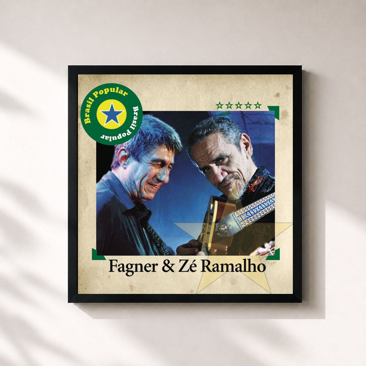 #noir Tableau carré de l'album Brasil Popular - Fagner E Zé Ramalho de Fagner, cadre noir 32x32 cm