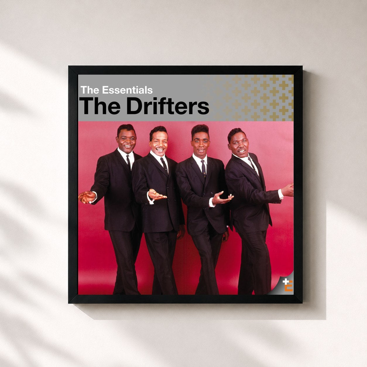 #noir Tableau carré de l'album The Drifters: Essentials de The Drifters, cadre noir 32x32 cm