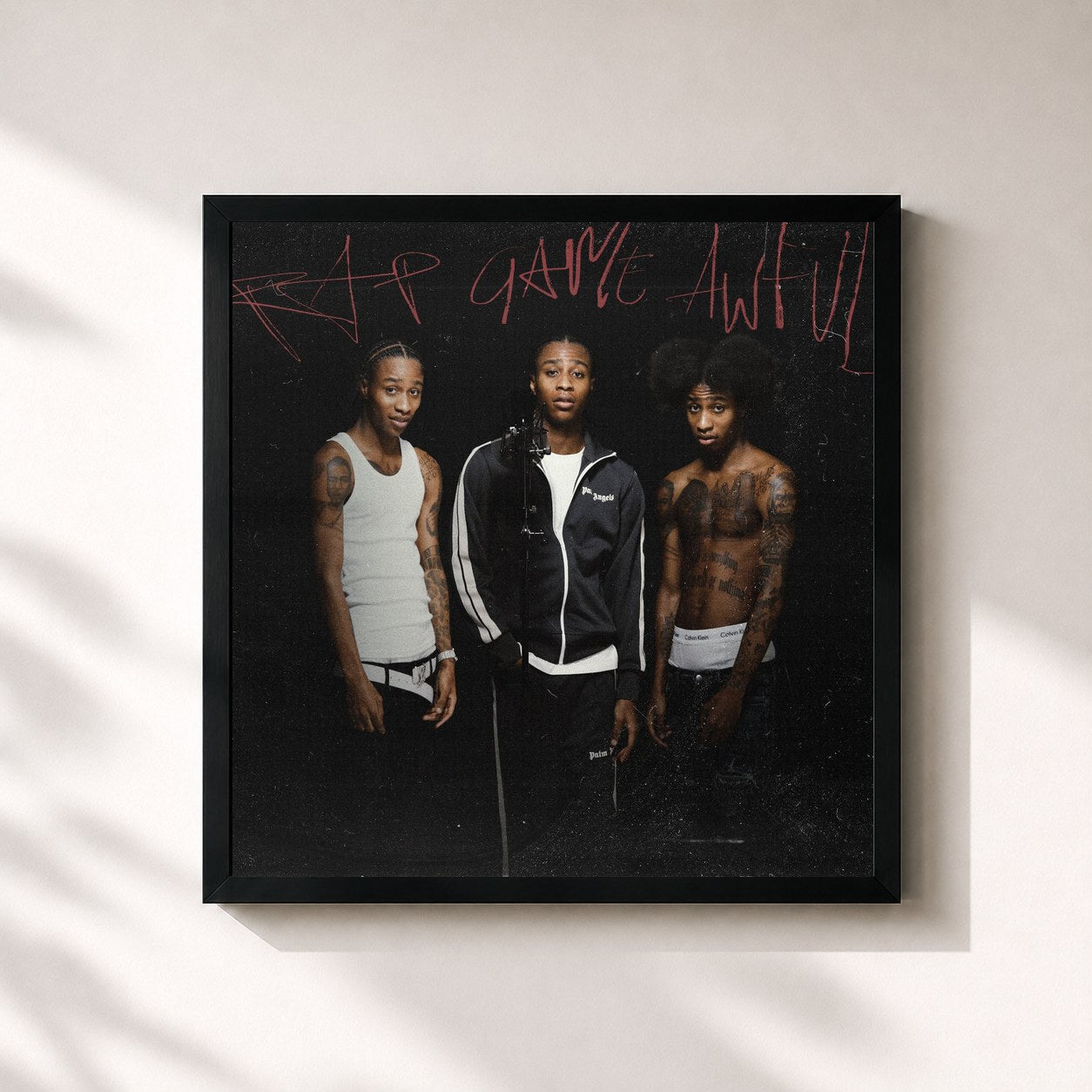 #noir Tableau carré de l'album Rap Game Awful de Clavish, cadre noir 32x32 cm