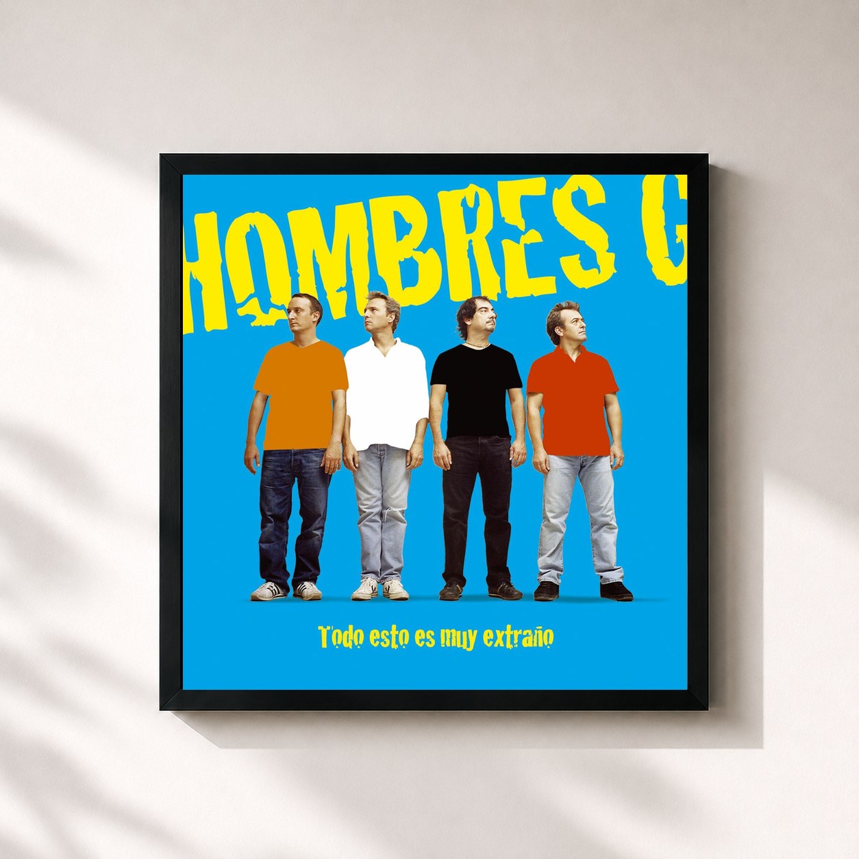 #noir Tableau carré de l'album Todo esto es muy extraño de Hombres G, cadre noir 32x32 cm