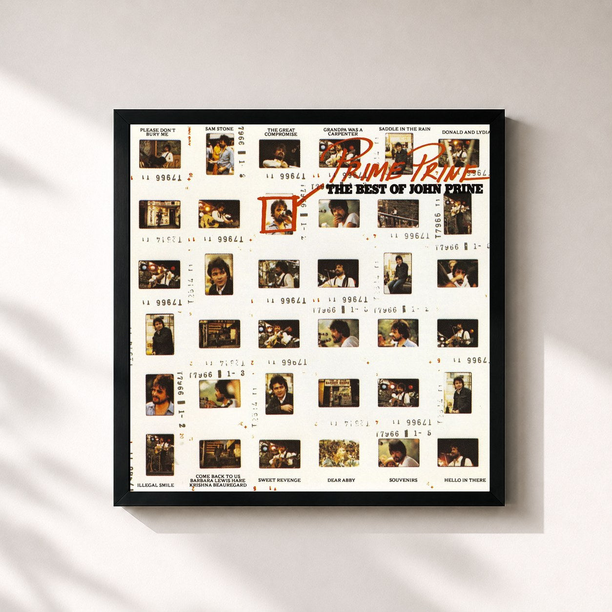 #noir Tableau carré de l'album Prime Prine de John Prine, cadre noir 32x32 cm