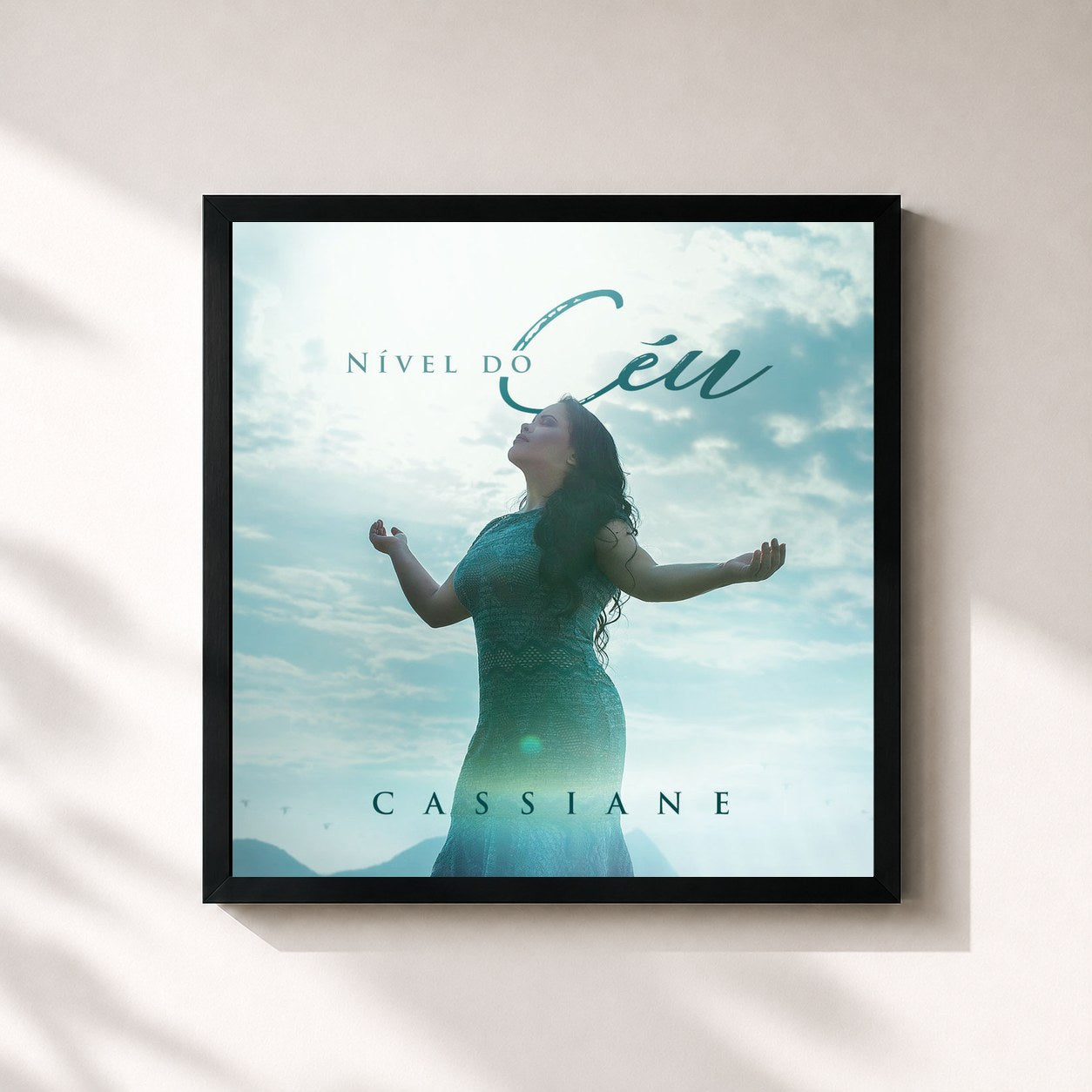 #noir Tableau carré de l'album Nível do Céu de Cassiane, cadre noir 32x32 cm