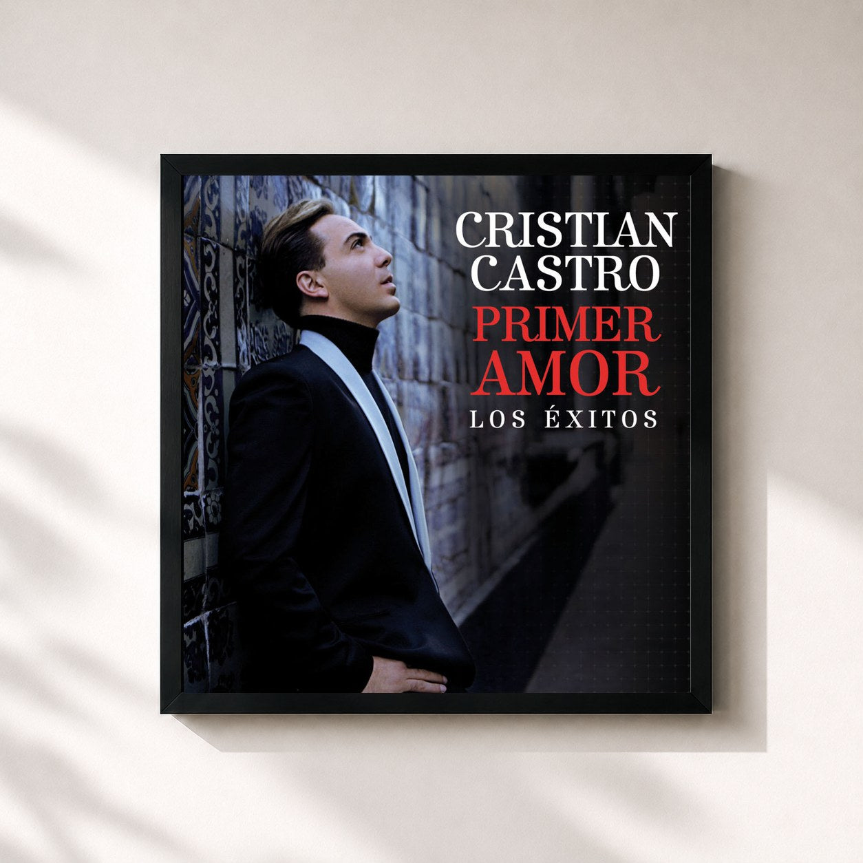 #noir Tableau carré de l'album Primer Amor Los Éxitos de Cristian Castro, cadre noir 32x32 cm
