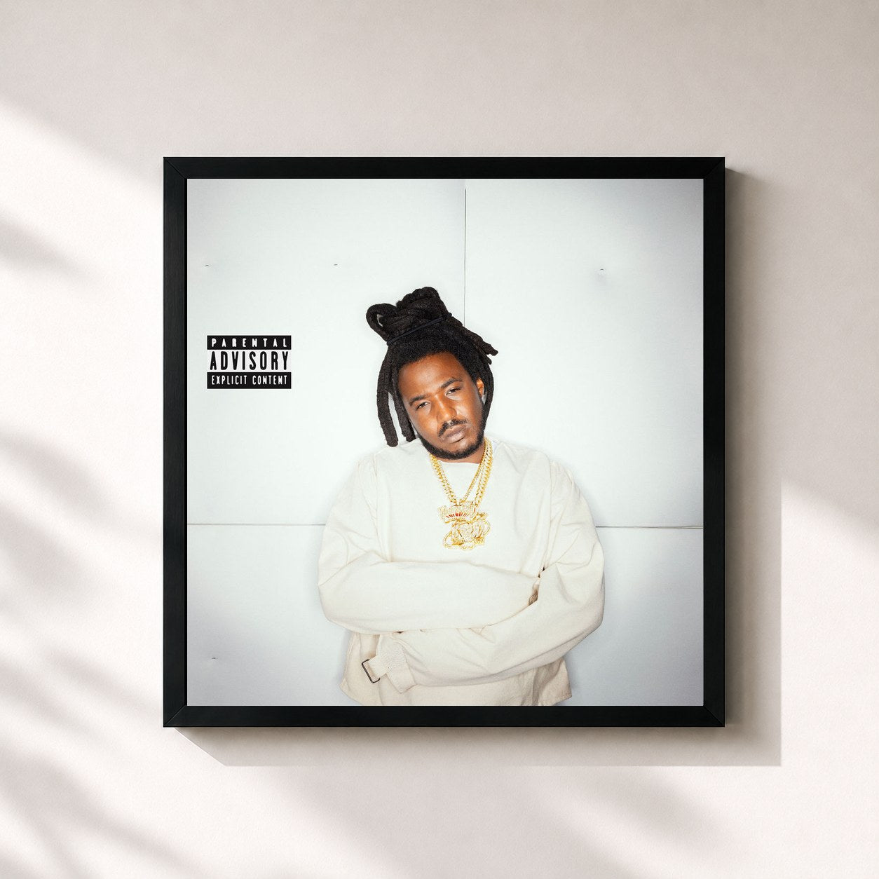 #noir Tableau carré de l'album INTRUSIVE THOUGHTS de Mozzy, cadre noir 32x32 cm