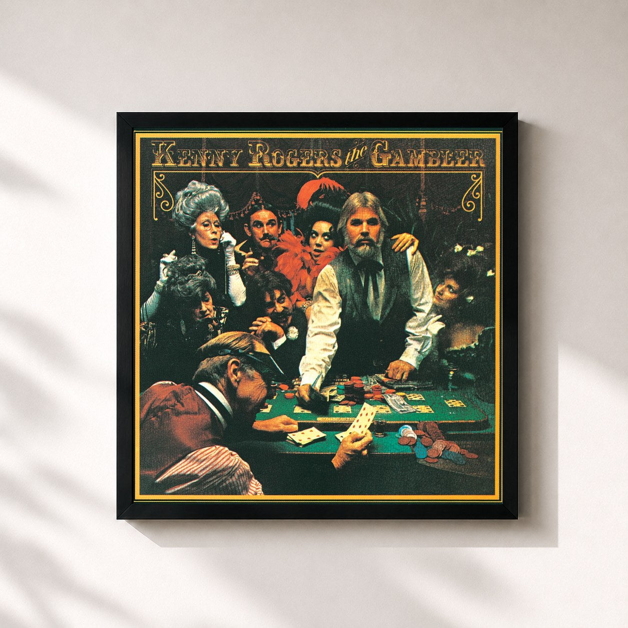 #noir Tableau carré de l'album The Gambler de Kenny Rogers, cadre noir 32x32 cm