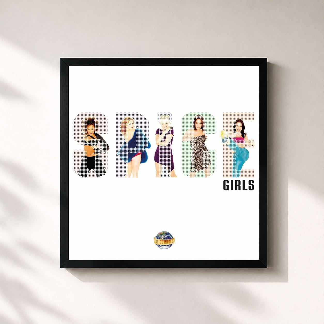 #noir Tableau carré de l'album Spiceworld de Spice Girls, cadre noir 32x32 cm