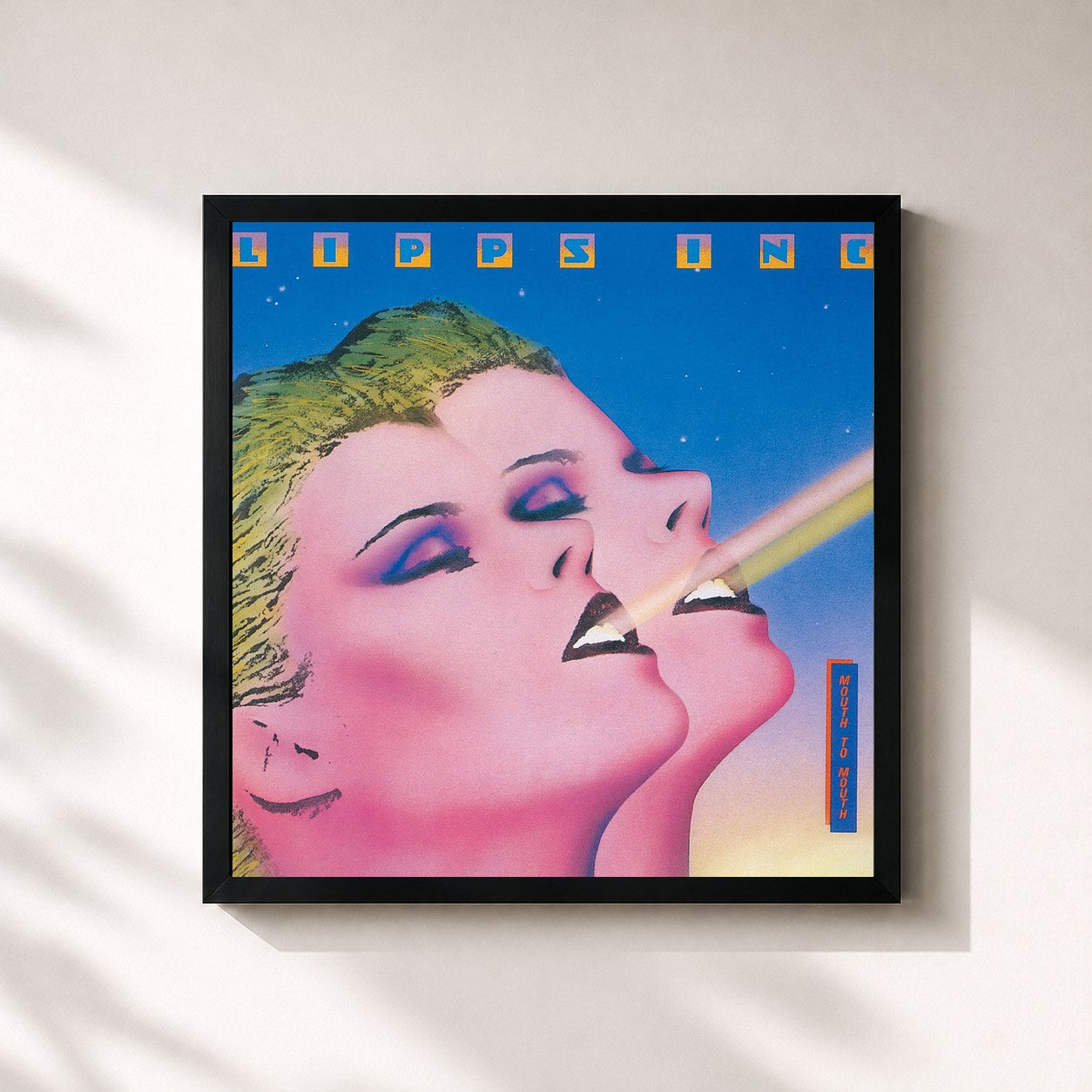 #noir Tableau carré de l'album Mouth To Mouth de Lipps Inc., cadre noir 32x32 cm